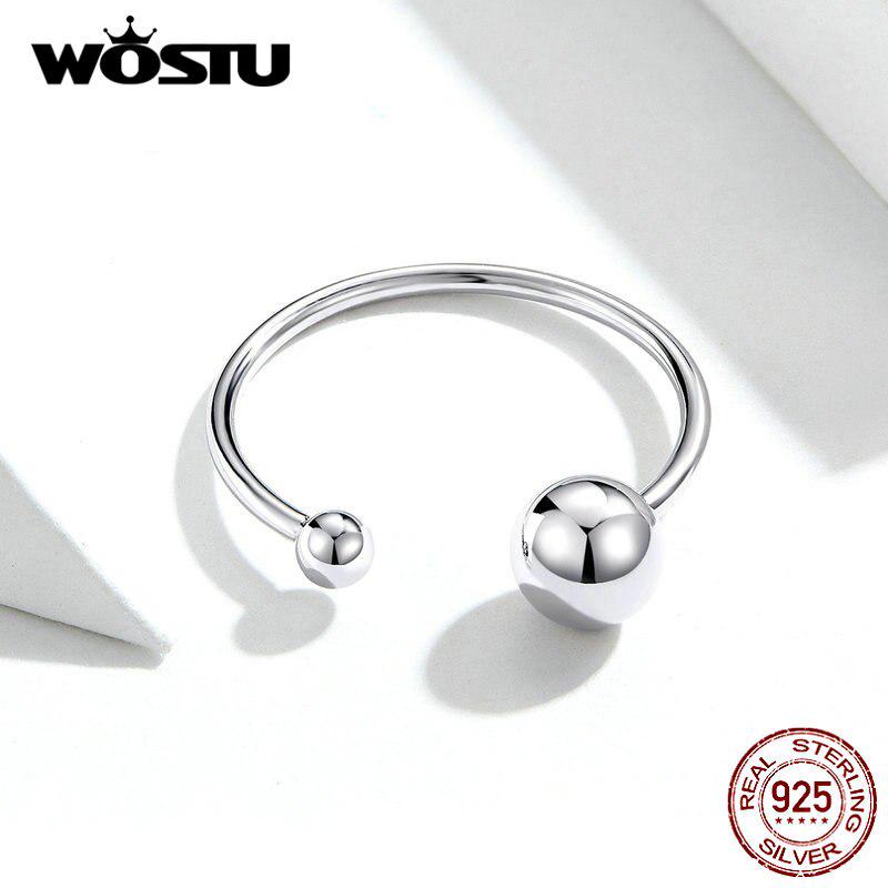 WOSTU Аутентичные открывающиеся кольца из стерлингового серебра 925 пробы Симпатичные серебряные шарики Простые регулируемые кольца