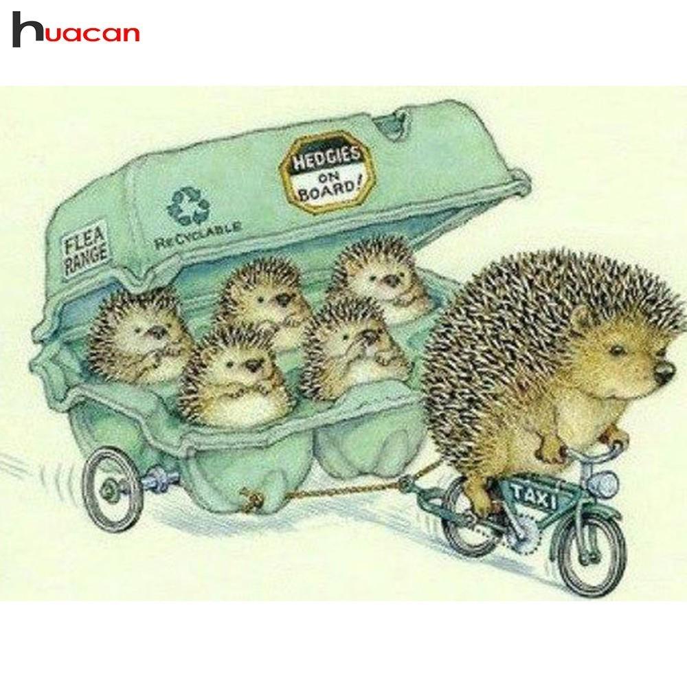 Алмазная мозаика HUACAN, полная круглая дрель из смолы, Ежик, 5D, сделай сам, вышивка, алмазная живопись, вождение, закат, декор для дома Full Round 20*30 cm