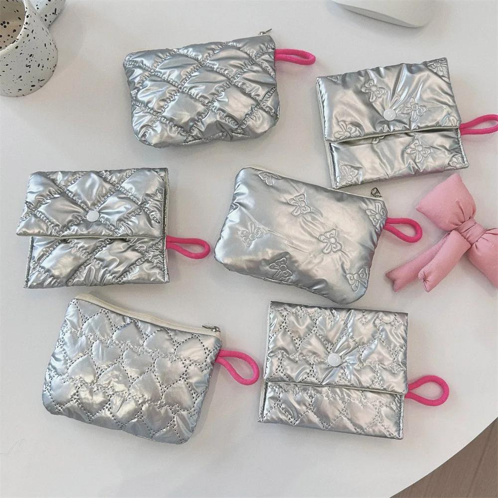 Сумка-клатч Ins Silver Love, милый кошелек для монет, держатель для карт, мини-сумки для макияжа, помада для ключей, наушники, сумка для хранения кабеля данных 16*11cm