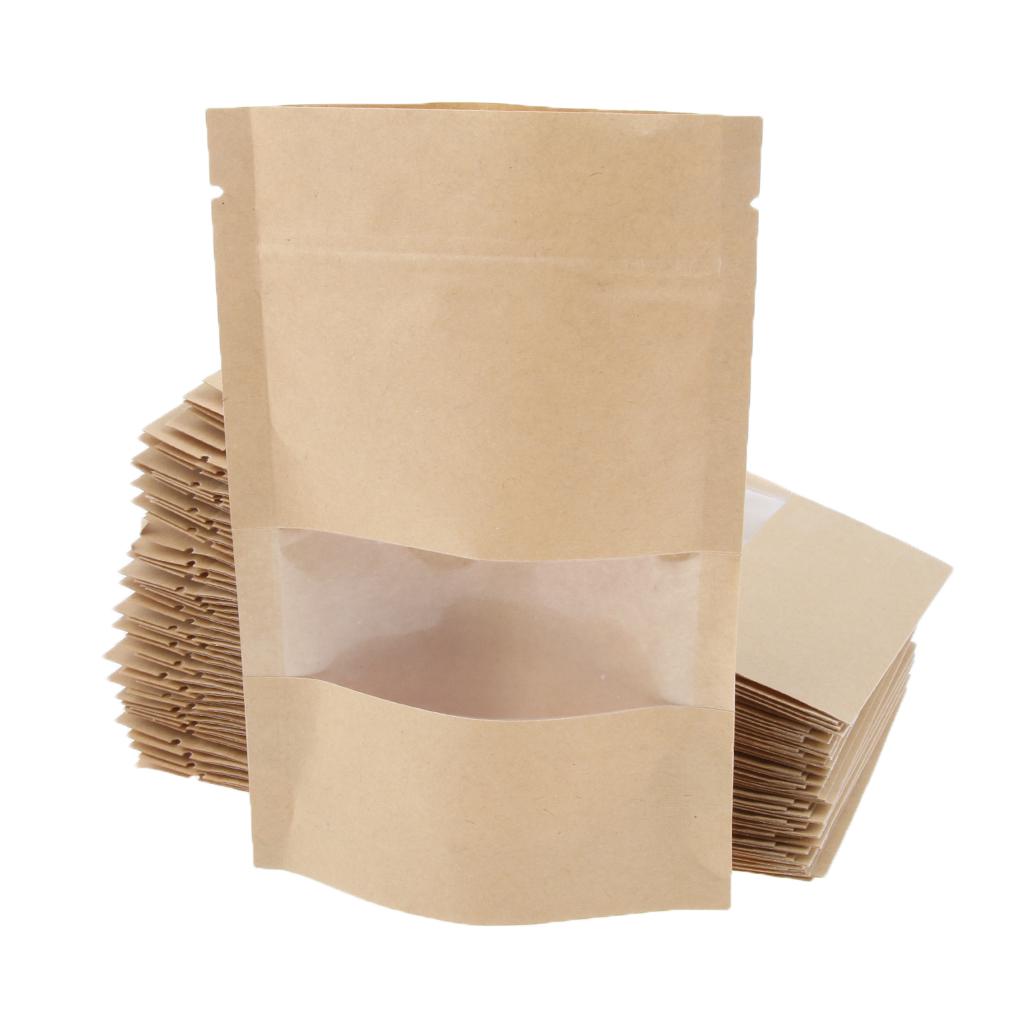   Joom 50x бумажный пакет из крафт-бумаги Stand Up Pouch Food Zip Lock Упаковка с окошком 9x14+3 9x14+3