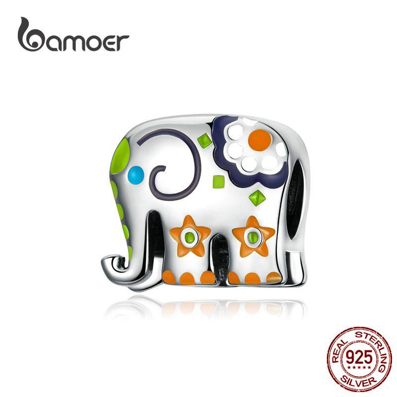 Браслеты  Joom Bamoer Таиланд Серебряный Шарм со Слоном для Женщин Изготовление Ювелирных Изделий Красочные Эмалированные Бусины-Защитники Животных BSC095 серебряный