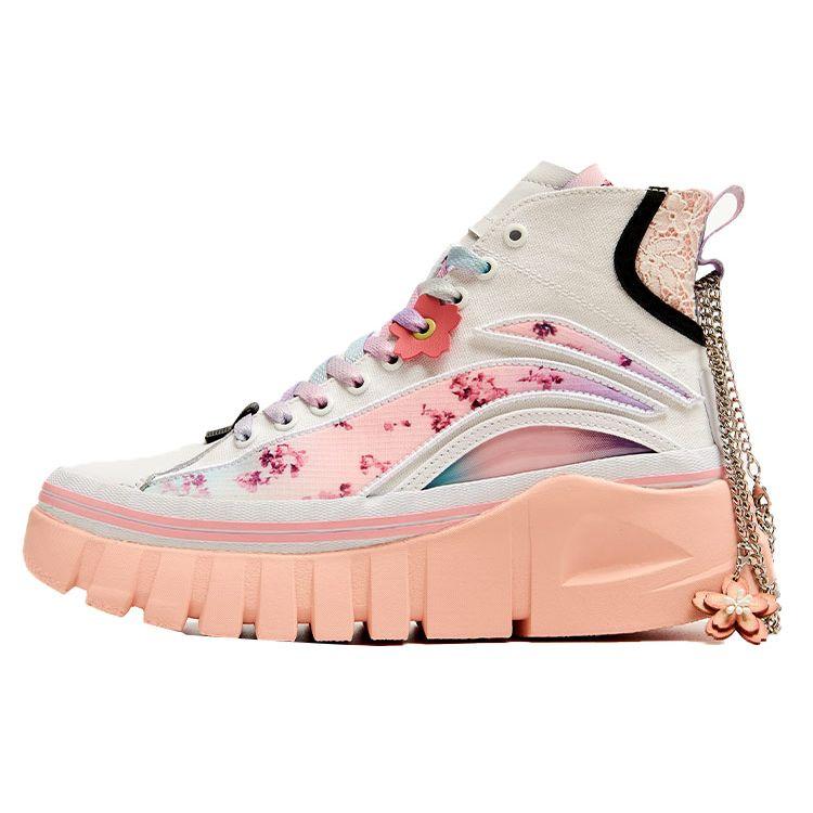 Li Ning We Wo Sakura Limited Ткань Синтетическая кожа Амортизирующие Нескользящие Износостойкие Высокие Спортивные Повседневные Туфли Женские Кроссовки AGCR276-1 37⅔