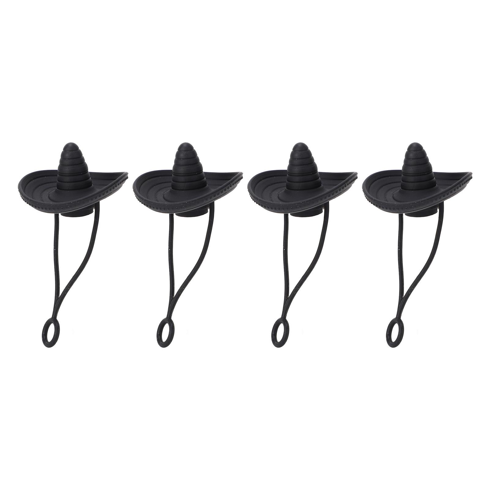 4pcs Straw Tips Cover Dust Proof 6 to 10mm Fashionable Silicone Reusable Drinking Straw Cap Black