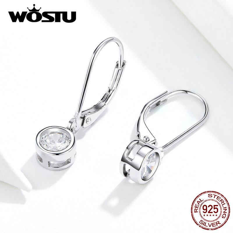 WOSTU новые 100% стерлингового серебра 925 пробы изысканные круглые серьги-капли с цирконом для женщин свадебные серьги