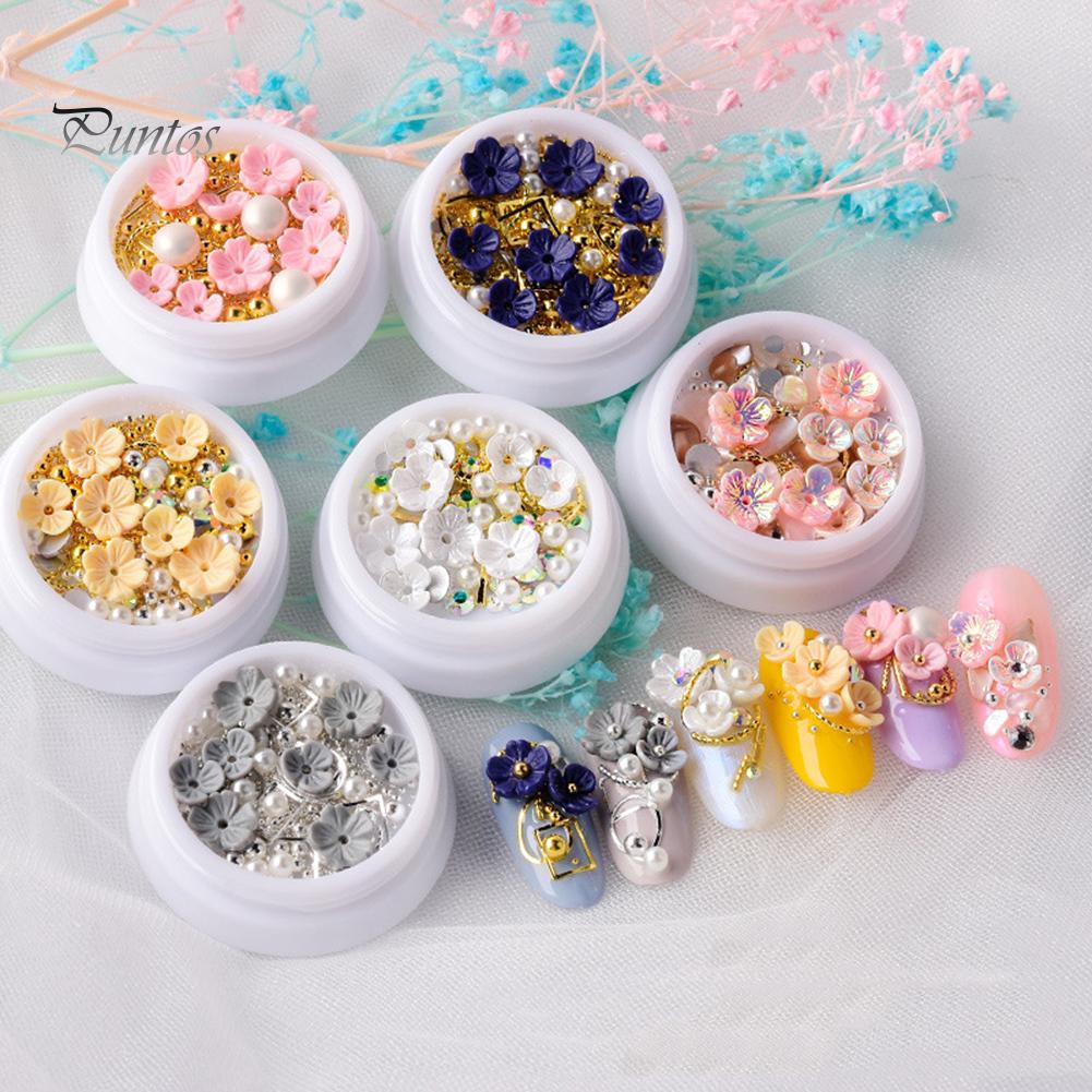 Puntos Nail Art Shell Цветок из бисера со стразами Смешанные 3D блестки DIY Маникюр Ювелирный декор 7