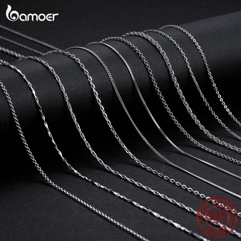 BAMOER Classic Basic Chain Регулируемая цепочка для ожерелья из стерлингового серебра 925 пробы с застежкой-лобстером D