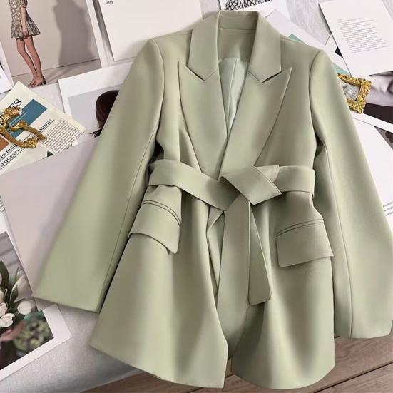 Женский костюм Пальто с отложным воротником Формальный деловой стиль Slim Fit Чистый цвет с поясом на талии и длинными рукавами Накладные карманы с отложным воротником OL Commute L чёрный