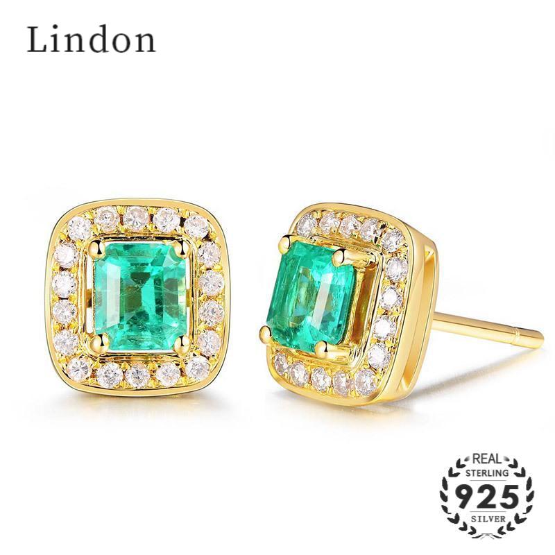 Ювелирные серьги Lindon, женские серьги-гвоздики с зелеными кристаллами золотого цвета, классические серьги-гвоздики на годовщину зелёный
