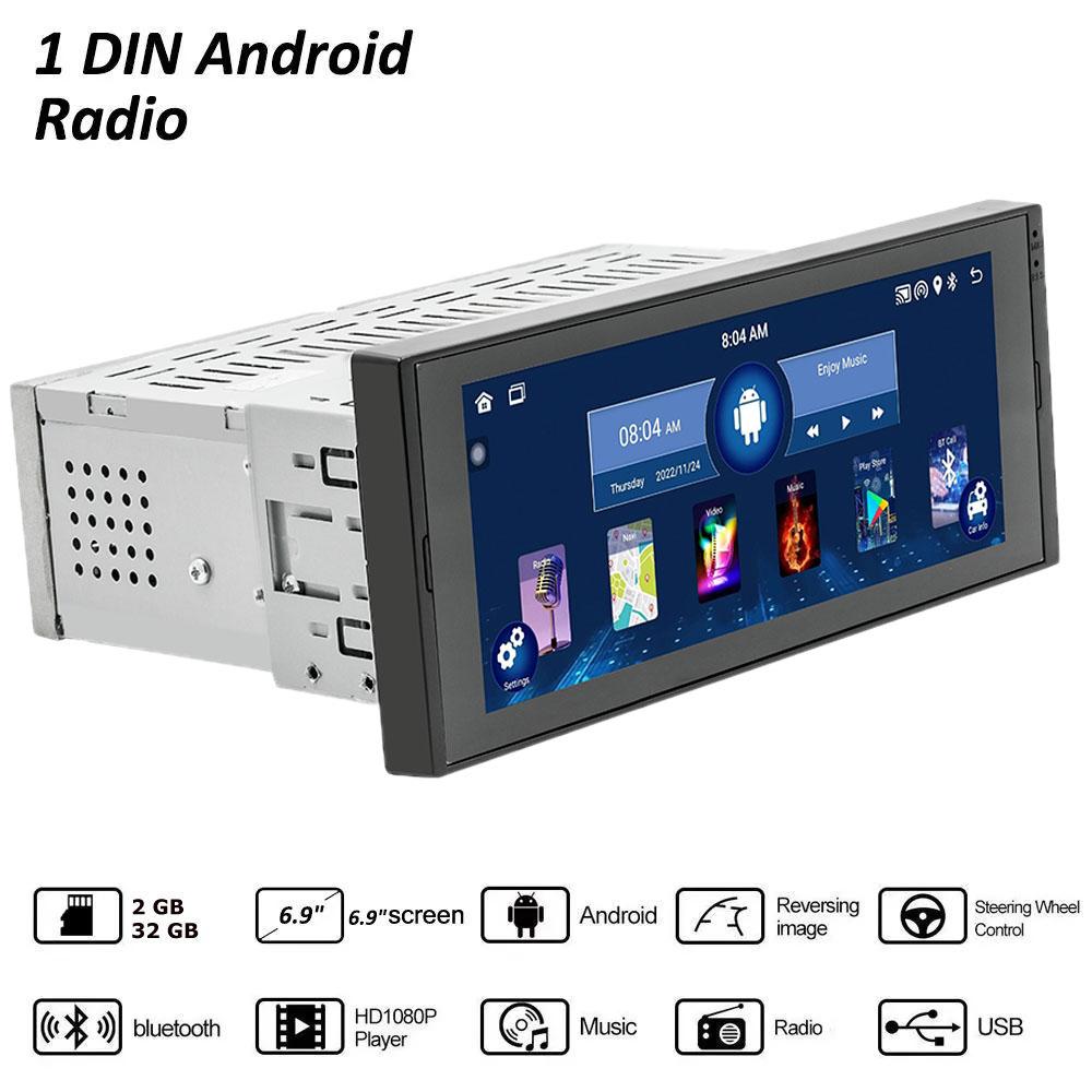 MP4 и MP5 плееры  Joom 2 + 32 ГБ 1 Din Android Автомобильный мультимедийный видеоплеер GPS-навигация Wi-Fi 1 Din Авторадио Стерео Автомобильное радио Android 6,9-дюймовый экран для универсального использования 1+32GB