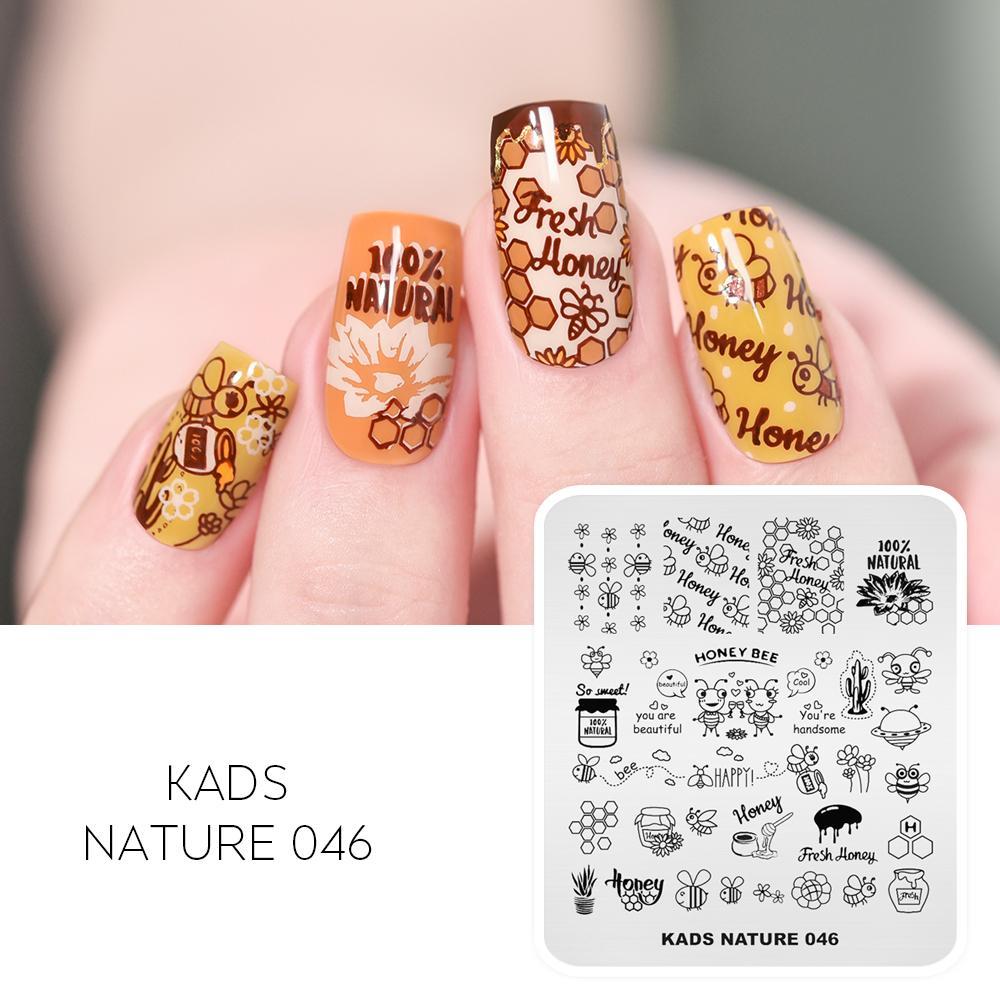 KADS Nature 046 Пластины для штамповки ногтей, змея, бабочка, роза, пчела, дизайн, прямоугольный трафарет из нержавеющей стали с принтом для ногтей, лак для штамповки ногтей