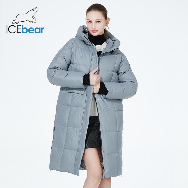 ICEbear 2023 зимнее женское модное пальто с капюшоном, теплая и ветрозащитная парка на молнии, свободные женские куртки GWD22558I 42 темный ваниль