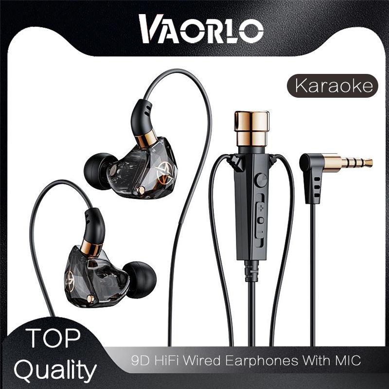 Проводные наушники VAORLO для караоке 9D HiFi Super Bass с микрофоном HD 3,5 мм, поддержка наушников, регулятор громкости Length 1.2M чёрный