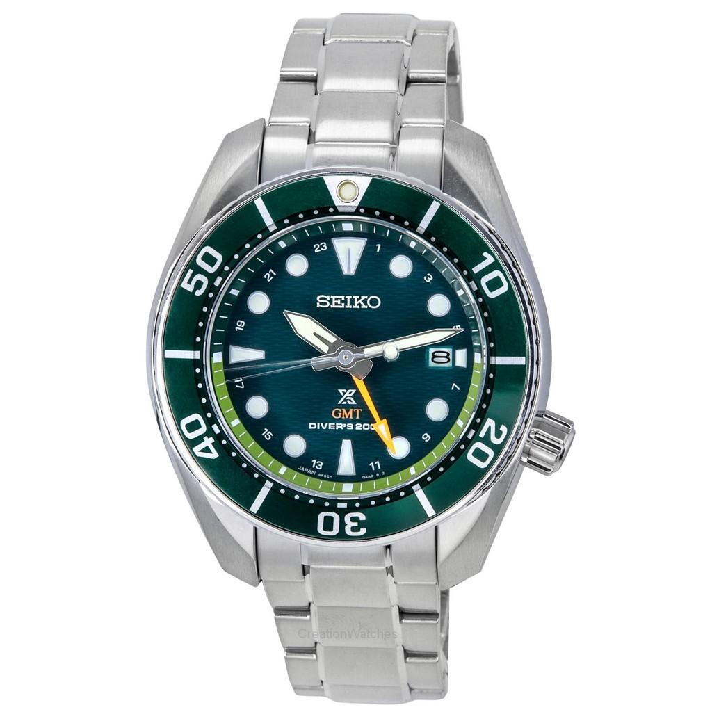 Мужские часы Seiko Prospex Sea Aqua Sumo GMT с зеленым циферблатом Solar Divers SFK003J1 200M зелёный