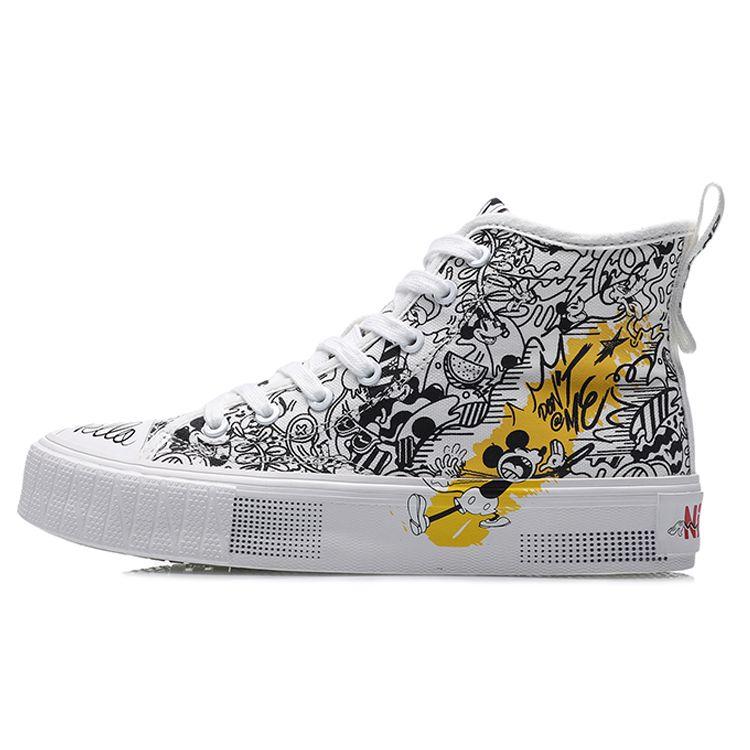 Disney X Li Ning удобные универсальные прочные дышащие высокие парусиновые туфли женские кроссовки черные белые AGCP338-5 35