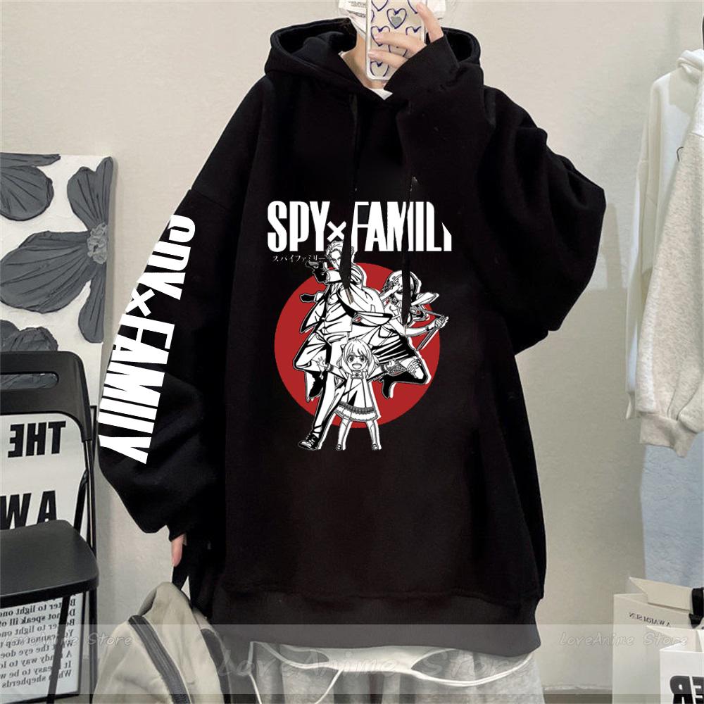 Горячая аниме-толстовка Spy X Family Overside Hoodies Anya Forger Printed Pullovers Tops Long Sleeves Hip Hop Men Women Streetwear XS чёрный