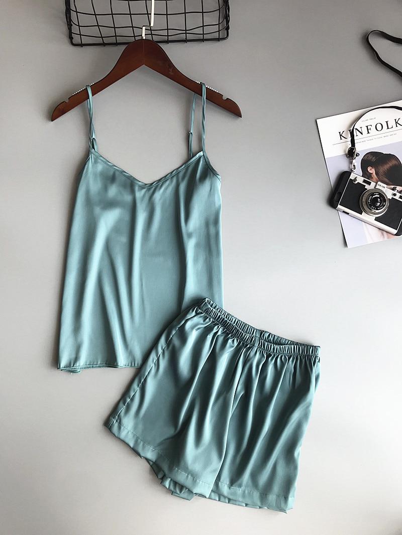 Ледяной шелк Twinset, корейский однотонный женский пижамный комплект, пижамный комплект, женский летний жилет, шорты, костюм M чёрный