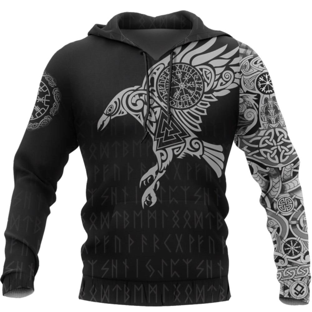 Мужские толстовки с 3D принтом Viking The Raven of Tattoo в стиле Харадзюку, модная толстовка с капюшоном, осенняя толстовка, повседневная уличная толстовка XXXXXL
