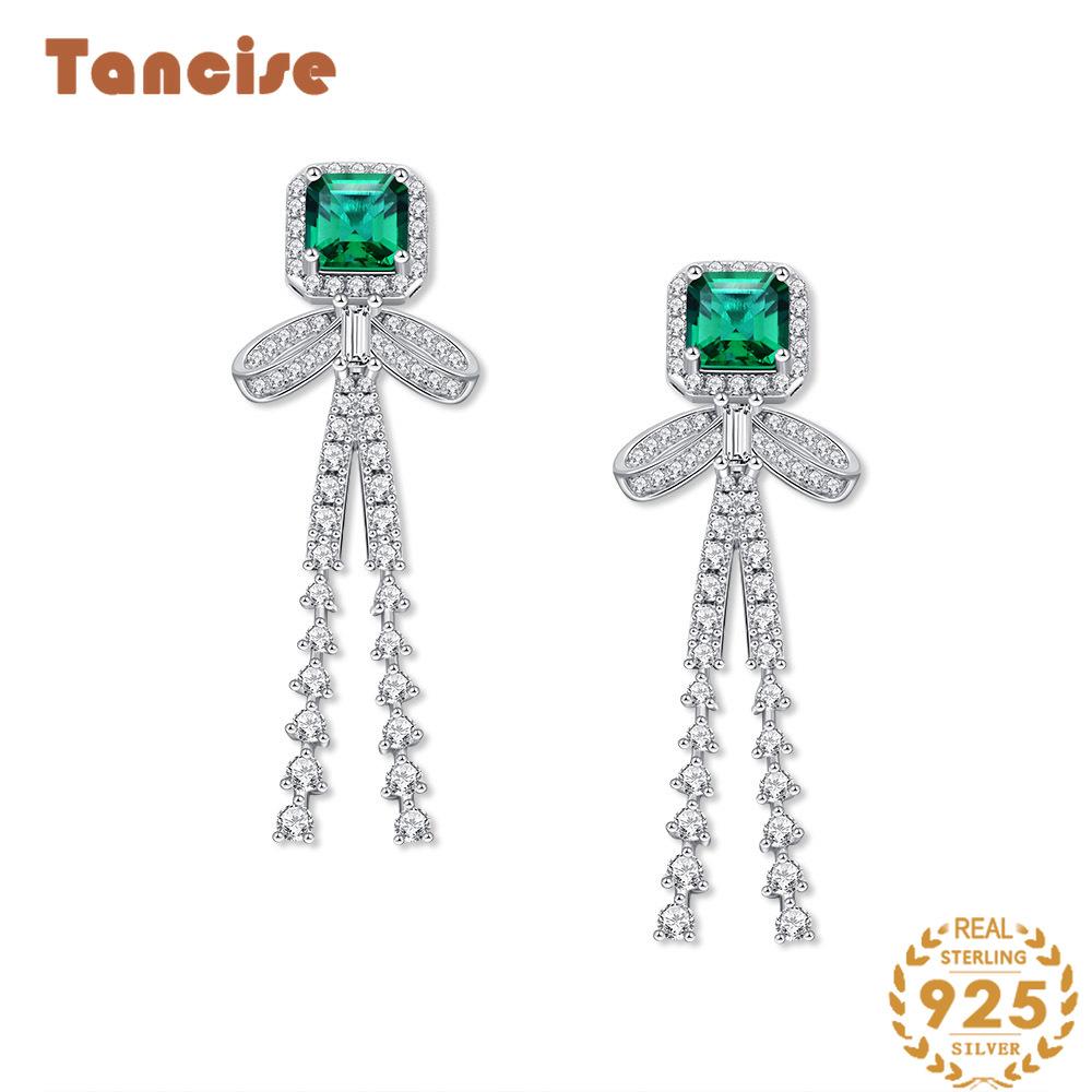 Серьги-гвоздики из стерлингового серебра Tancision S925, инкрустированные лабораторным изумрудом, подарок на свадьбу зелёный