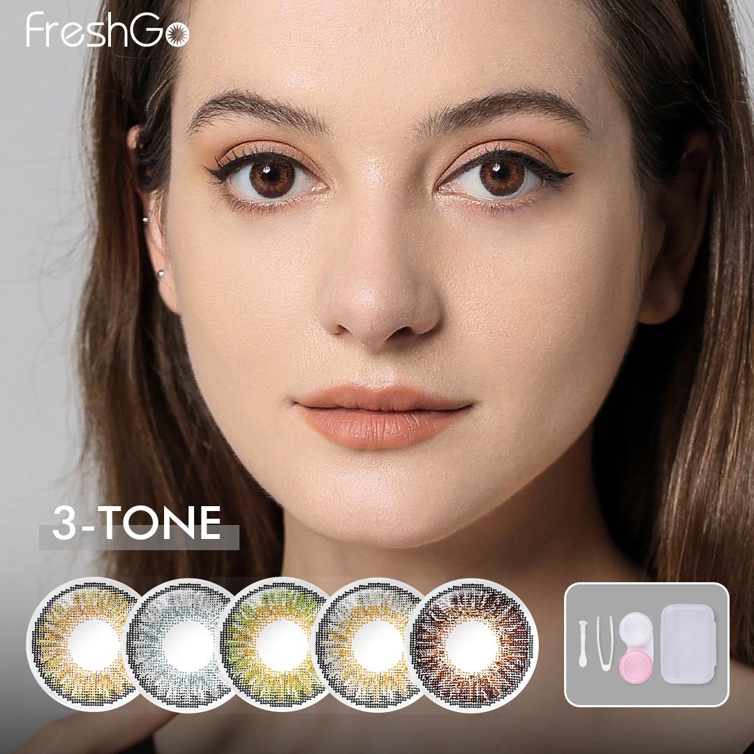 Профессиональные цветные контактные линзы FreshGo, увеличивающие глаза, 3-цветные цветные линзы для глаз, цветные контактные линзы для глаз, 1 пара контактных линз