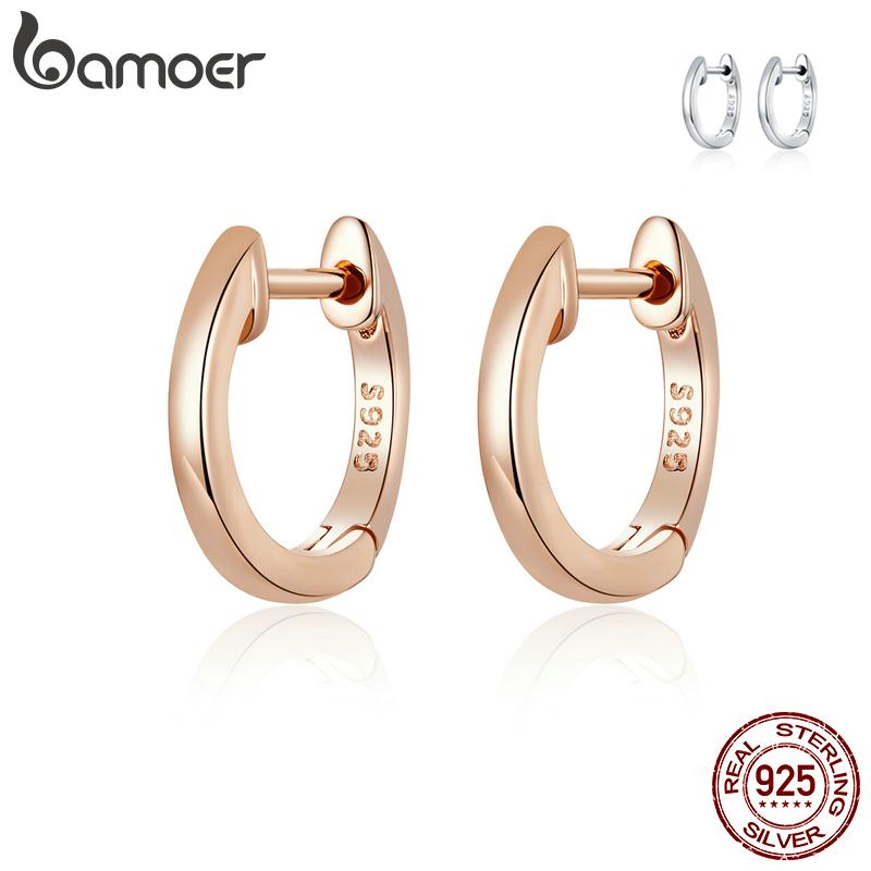 Простые серьги Bamoer из стерлингового серебра 925 пробы, модные круглые серьги из корейского розового золота серебряный