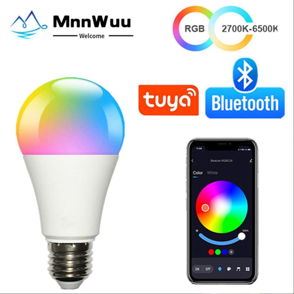 AC220V-110V LED E27 Беспроводное приложение 4.0 Bluetooth Смарт-лампа Tuya Управление через приложение с регулируемой яркостью 15 Вт RGB+CW+WW Совместимость с IOS/Android AC 200-240V