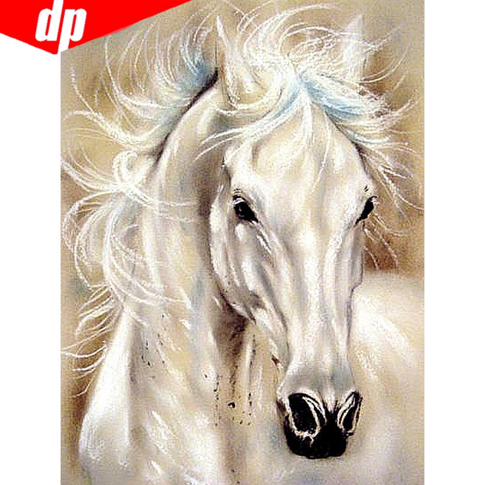 5D DIY Алмазная картина Полный круглый Алмазная вышивка Мозаика Животное Лошадь Изображение 20X30CM