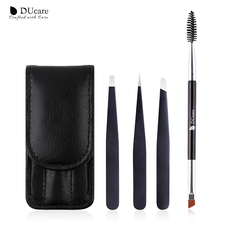 DUcare 2 in1 Кисть для макияжа бровей с двойной головкой + 3 шт. Пинцет для бровей Нержавеющая сталь Профессиональный инструмент для удаления волос Красота Косметический инструмент