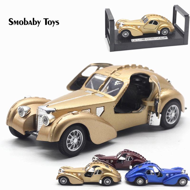 Модель из литого под давлением сплава 1/28 для Bugatti Type 57SC, модель автомобиля из сплава, металлическая имитация звука и света, настройка короткой видеосцены 1/28-Size:16*6*5cm золотой