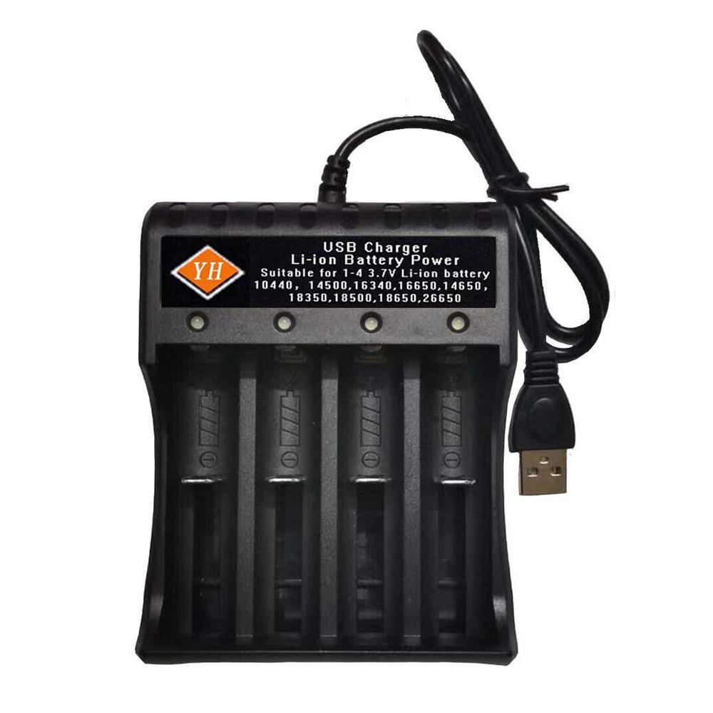 18650 Аккумулятор USB-зарядное устройство 4 слота Литий-ионный аккумулятор 3,7 В Защита от перезаряда с 4 шт. 18650 чёрный