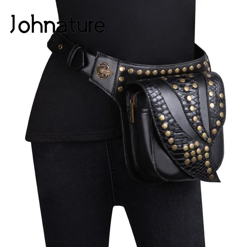 Johnature Moto & Biker женская поясная сумка в стиле стимпанк с заклепками нагрудная сумка многофункциональная женская сумка через плечо чёрный