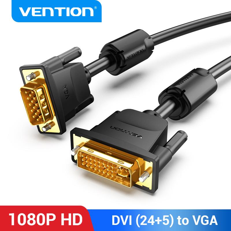 Кабель Vention DVI-VGA DVI D 24+1 штекер-VGA HD 15P штекерный адаптер двухканальный видеокабель с поддержкой 1080P Full HD от портативного ПК 1M чёрный