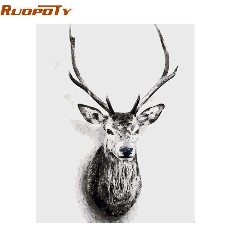 RUOPOTY diy рамка DIY картина по номерам олени животные скандинавский стиль настенная живопись на холсте ручная роспись уникальный подарок 40x50 40x50CM NO Frame