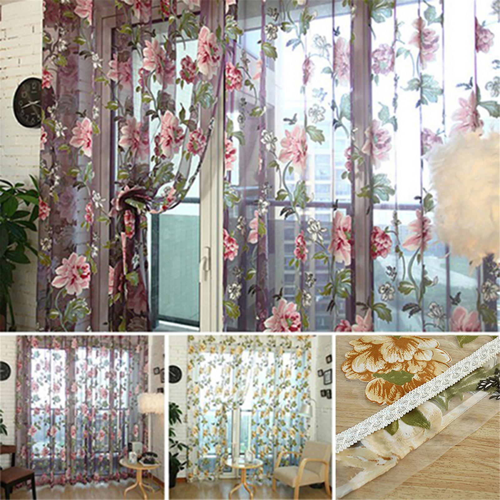 Домашний текстиль с цветочной вышивкой Китайская ткань Тюль Sheer 3D Window Curtain 100cm x 200cm(On Rod) коричневый