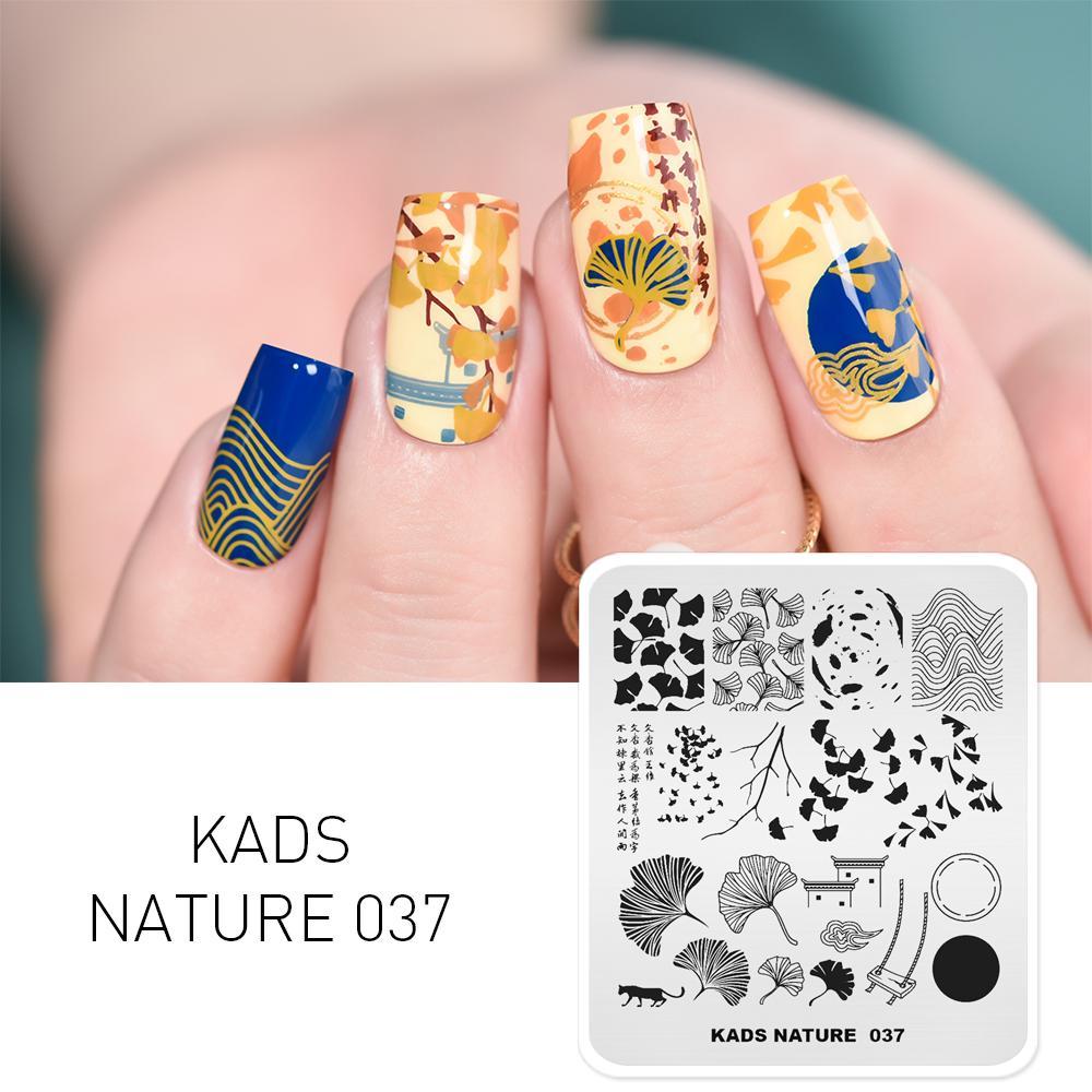 KADS шаблон штампа для дизайна ногтей природа 037 осенние пейзажи гинкго билоба качели узор пластина для штамповки ногтей маникюрные трафареты инструменты