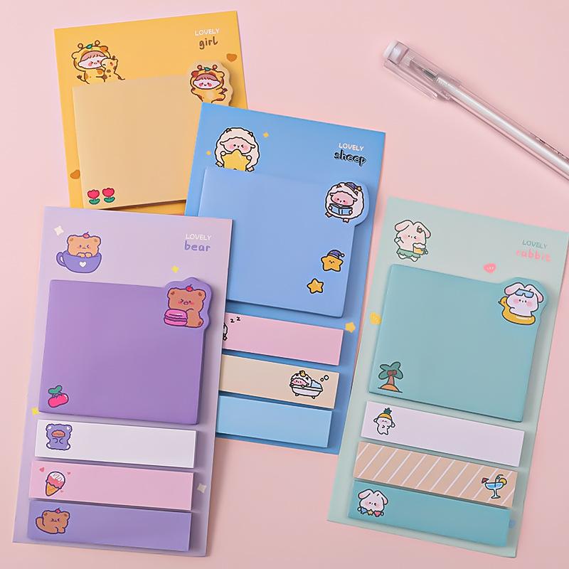 Kawaii Ins Girly Animals Index Блокнот для заметок N Times, липкие заметки, список дел, наклейка-планировщик, милые канцелярские принадлежности