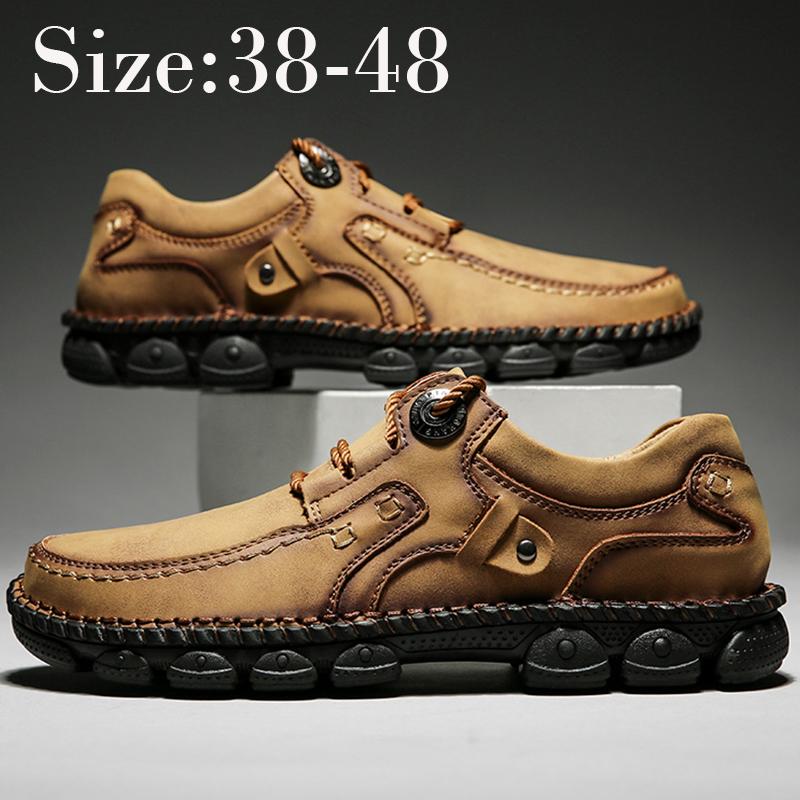  Мужские мокасины ручной работы Size38-48, нескользящая повседневная кожаная обувь на мягкой подошве с резиновой подошвой 38 чёрный