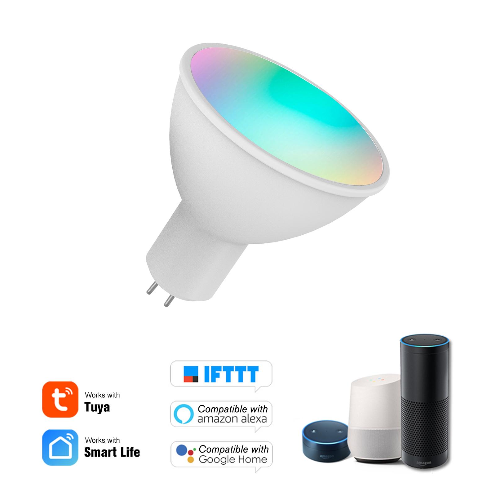 Умная светодиодная лампа Wi-Fi RGB+W+C 5 Вт GU5.3 с регулируемой яркостью света через приложение для телефона, совместимая с пультом дистанционного управления 1pcs бежевый