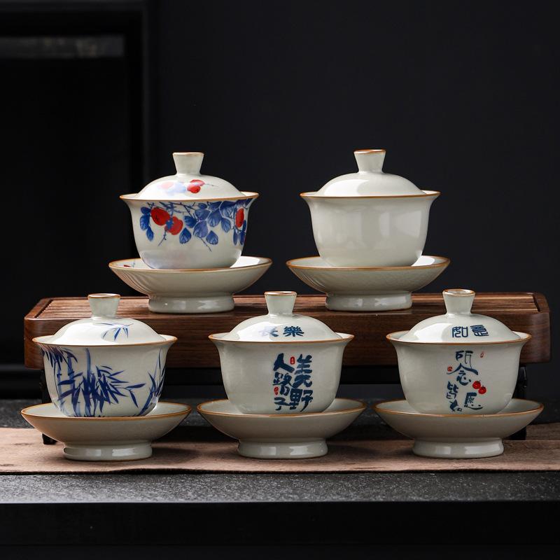 Чаша с крышкой Ruyao, чайный сервиз кунг-фу, керамическая большая чаша для приготовления чая, одна высококачественная чаша для чая