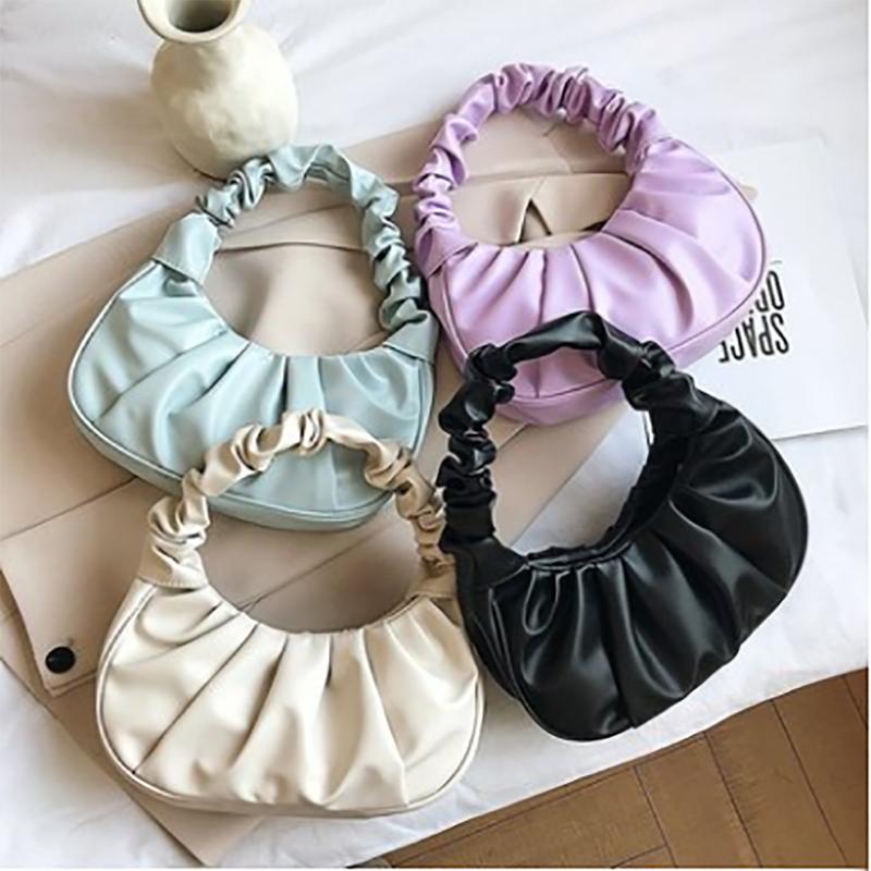 Летние плиссированные сумки для женщин PU Cloud Bags Досуг Подмышка Шоппинг Плечо Сумка-пельмень Женская синий