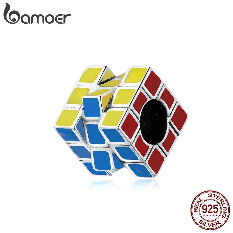 Bamoer Аутентичные стерлингового серебра 925 пробы 3x3x3 кубические бусины-шармы для женщин интересные вращающиеся имитирующие волшебный куб ювелирные изделия 925 silver