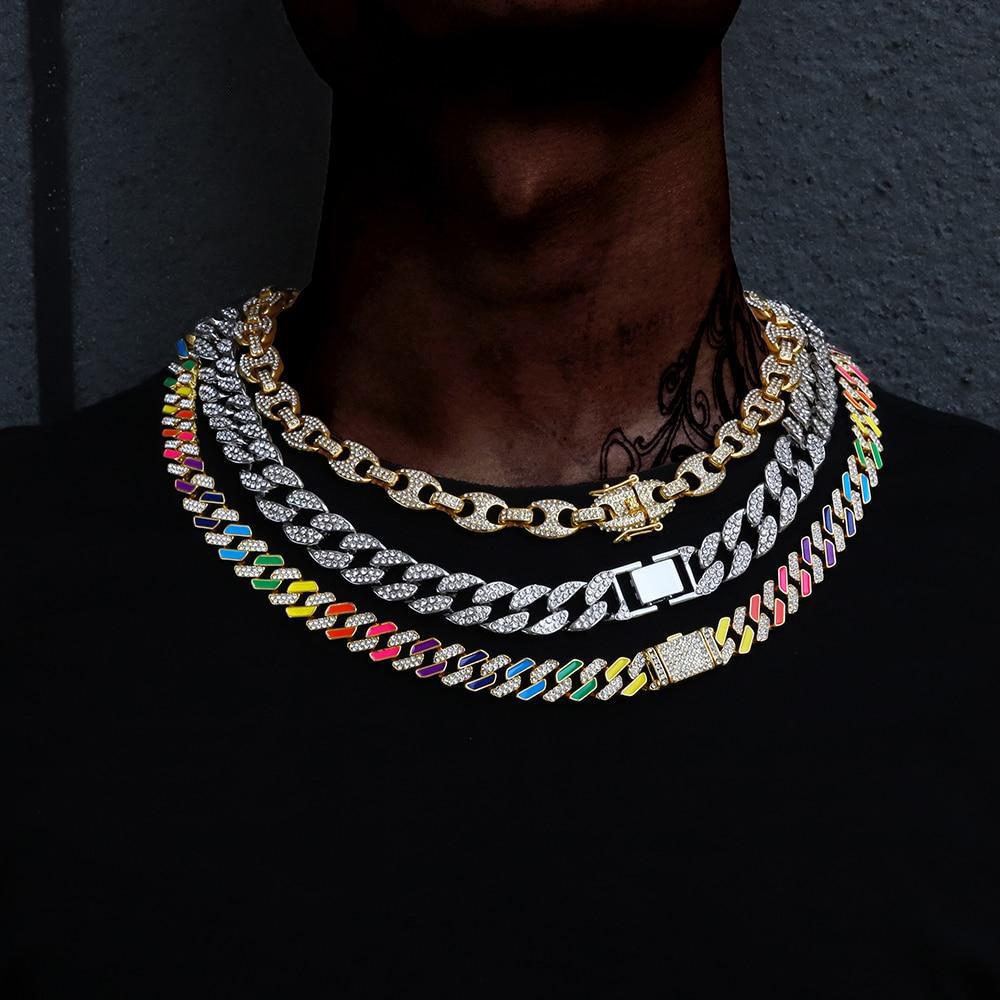 Iced Out кубинское звено-цепочка золотого цвета со стразами мужское ожерелье блестящее рэперское ожерелье для мужчин хип-хоп Corrente Masculina 30inches(75cm)