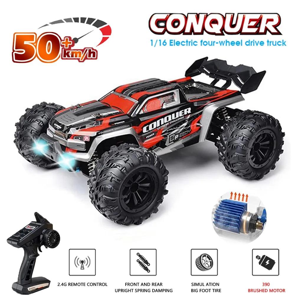 Новый автомобиль 4x4 с дистанционным управлением, 50 км/ч, со светодиодными фонарями, внедорожный 4x4, высокоскоростной дрифтовый монстр-трак, бесщеточный гоночный автомобиль для детей и взрослых, игрушки в подарок 1 battery красный