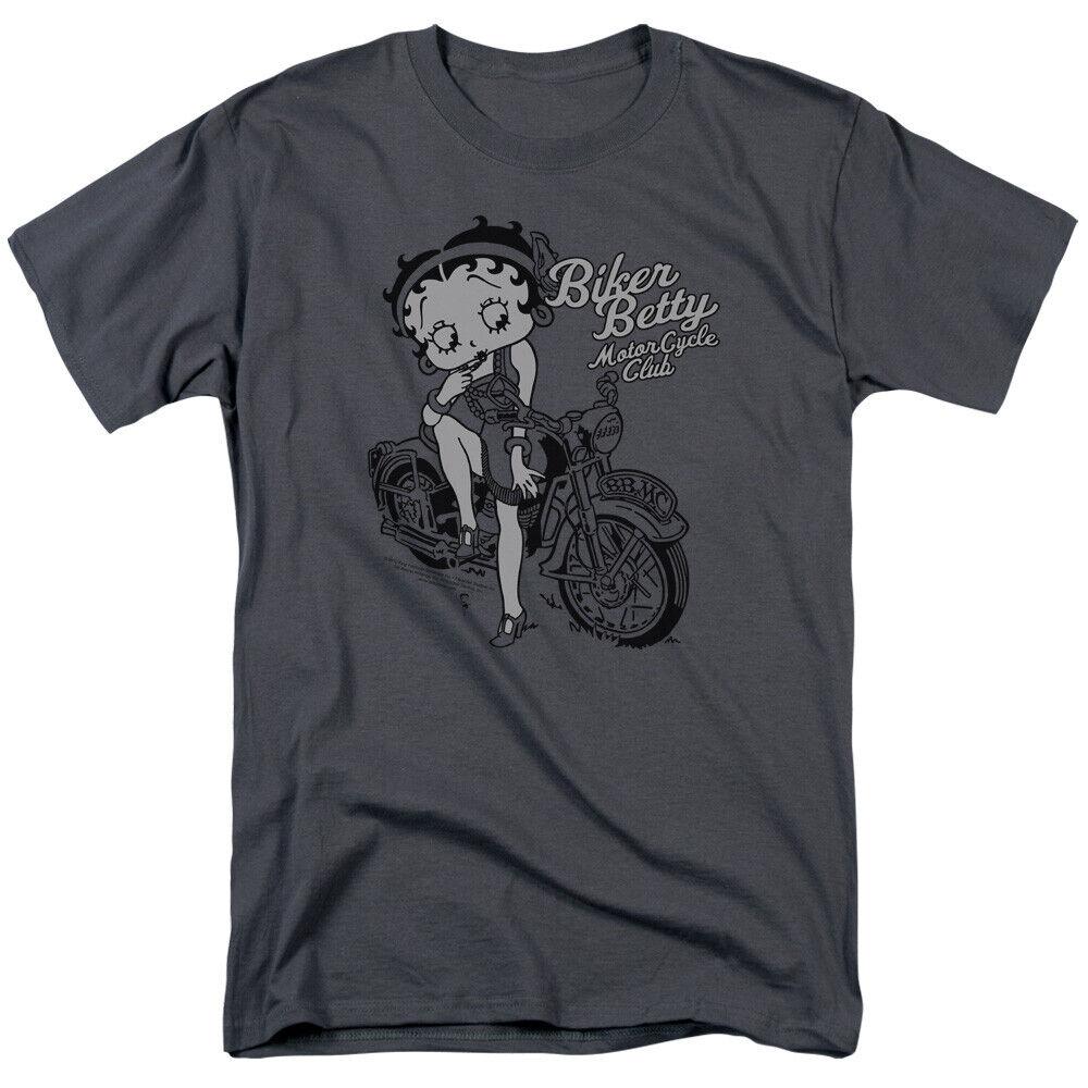 Темно-серая футболка унисекс Betty Boop BBMC с героями мультфильмов «Байкерша Бетти» S