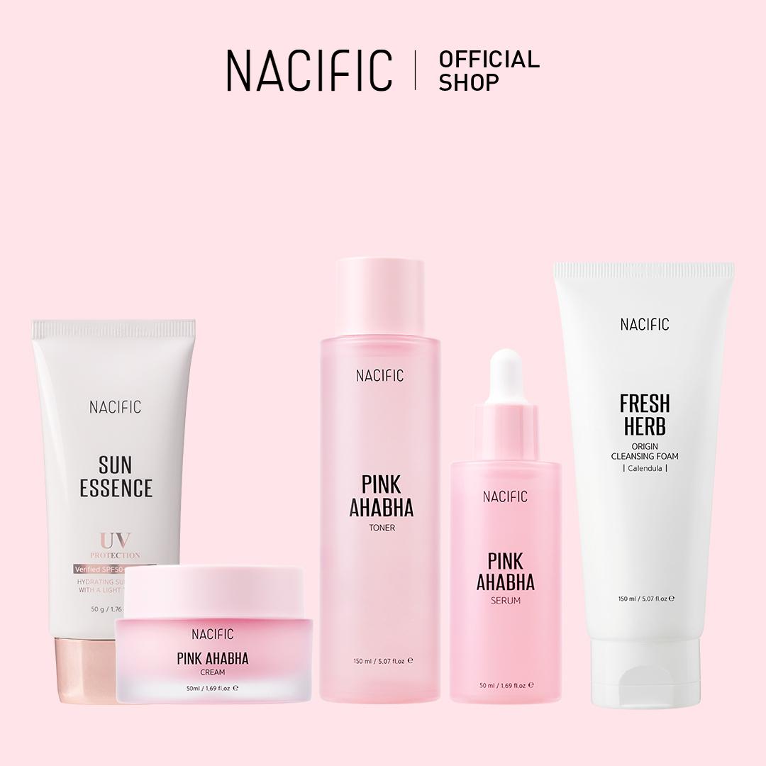 [NACIFIC] Розовый набор (тоник, сыворотка, крем) + Очищающая пенка Origin + Солнцезащитная эссенция (5 товаров)