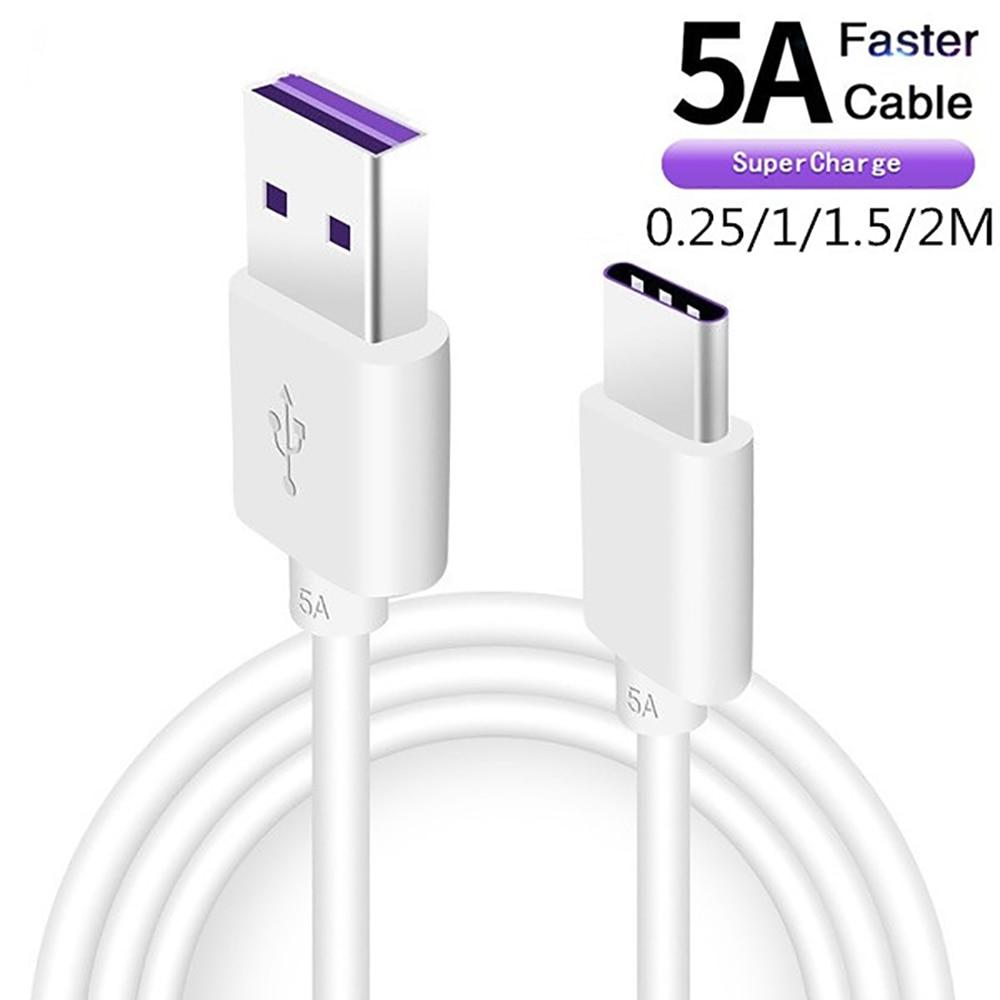 Кабель 5A Supercharge USB Type C Кабель для передачи данных для Huawei P30 Lite Honor 9X Samsung A12 Xiaomi LG Super Quick Charge 0.25M