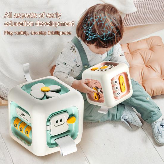 Игрушка Busy Cube Портативный сенсорный куб 6-в-1 для координации рук и глаз, игрушка Монтессори для раннего образования, игрушка в подарок для мальчиков и девочек 1-3 лет A розовый