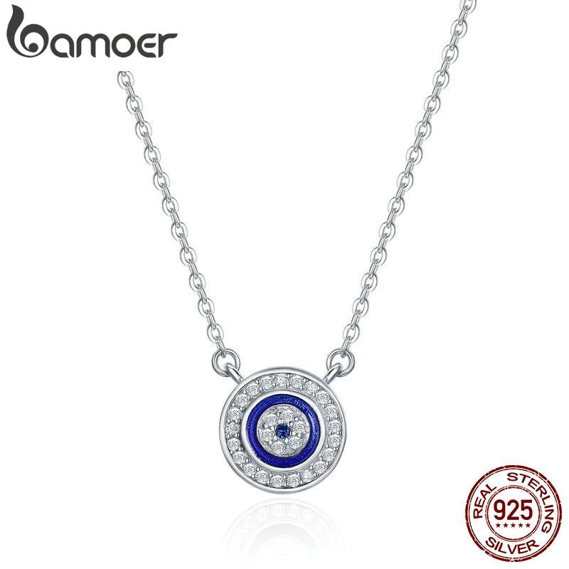 Ожерелья и подвески  Joom BAMOER Лидер продаж стерлингового серебра 925 пробы Lucky Blue Eye Clear CZ кулон ожерелье SCN165