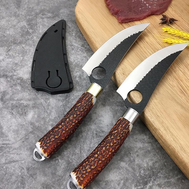 Кухонные ножи Тесак для мяса из нержавеющей стали Нож для обвалки ручной ковки Нож шеф-повара Кухонный нож золотой
