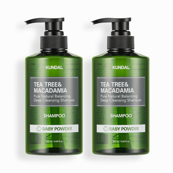 Kundal Deep Cleansing Oily Shampoo Set of 2 Baby Powder 500ml, корейская косметика с приятным ароматом