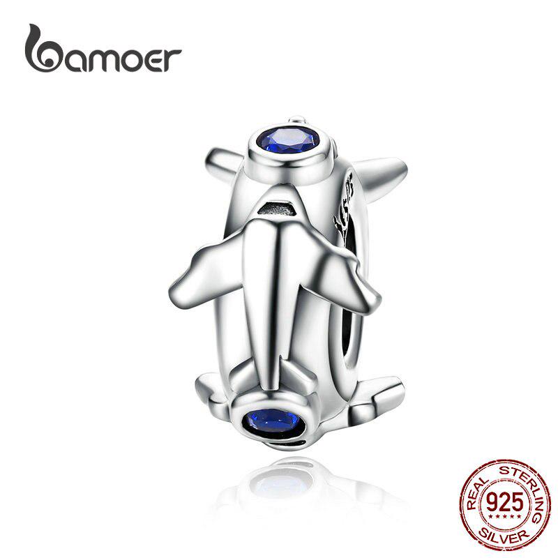BAMOER Jet Plane Spacer Stopper с силиконовой подвеской из стерлингового серебра 925 пробы для путешествий и путешествий для женщин SCC1235